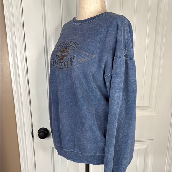 Grand Canyon Harley-Davidson Men's Washed Blue Crewneck Sweater Sz L - Picture 5 of 10
